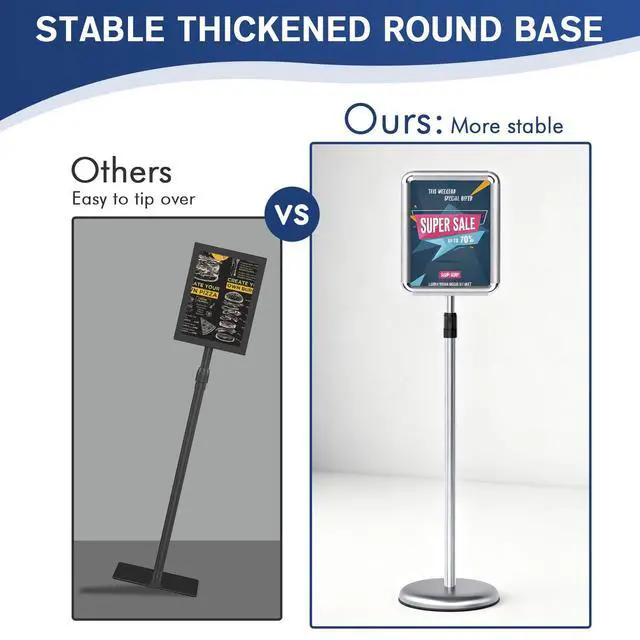 Alt view image 3 of 7 - Sign Holder - 2PCS 8.5 x 11 Inch Sign Stand Vertical and Horizontal Adjustable Poster Stand, Heavy-Duty Floor Standing Sign Holder with Round Base for Malls Display, Advertisement, and Outdoor(Sliver)