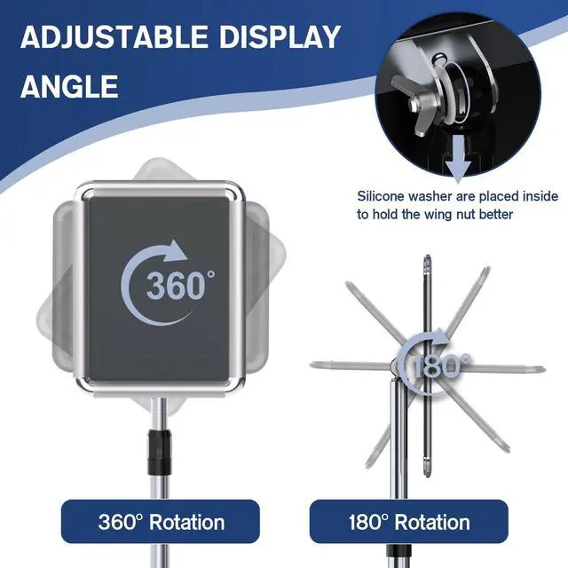 Alt view image 6 of 7 - Sign Holder - 2PCS 8.5 x 11 Inch Sign Stand Vertical and Horizontal Adjustable Poster Stand, Heavy-Duty Floor Standing Sign Holder with Round Base for Malls Display, Advertisement, and Outdoor(Sliver)
