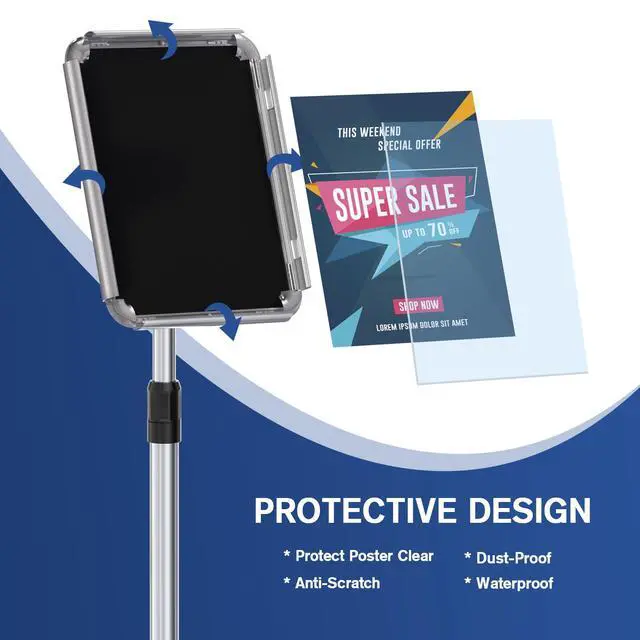 Alt view image 5 of 7 - Sign Holder - 2PCS 8.5 x 11 Inch Sign Stand Vertical and Horizontal Adjustable Poster Stand, Heavy-Duty Floor Standing Sign Holder with Round Base for Malls Display, Advertisement, and Outdoor(Sliver)