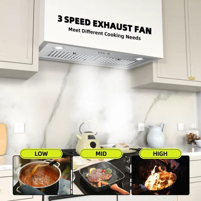 Alt view image 2 of 6 - Range Hood Insert 30 inch, Built-in Kitchen Hood with 600 CFM, Ducted/Ductless Convertible Kitchen Vent Hood, Stainless Steel Stove Hood with Push Button, Baffle Filters and Charcoal Filters