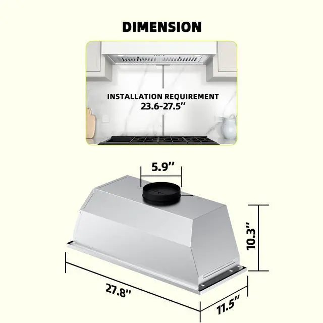 Alt view image 5 of 6 - Range Hood Insert 30 inch, Built-in Kitchen Hood with 600 CFM, Ducted/Ductless Convertible Kitchen Vent Hood, Stainless Steel Stove Hood with Push Button, Baffle Filters and Charcoal Filters