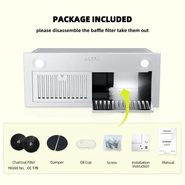 Alt view image 6 of 6 - Range Hood Insert 30 inch, Built-in Kitchen Hood with 600 CFM, Ducted/Ductless Convertible Kitchen Vent Hood, Stainless Steel Stove Hood with Push Button, Baffle Filters and Charcoal Filters