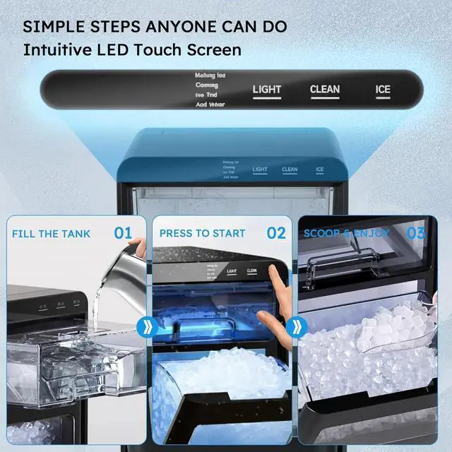 Alt view image 4 of 7 - Nugget Ice Maker, 44Lbs/Day Countertop Pellet Ice Machine | 44Lbs Nugget Ice Daily, Ready in 5 Mins, 1.8L Tank, Self-Cleaning, Quiet 40dB, Stainless Steel, for Home, Kitchen & Office