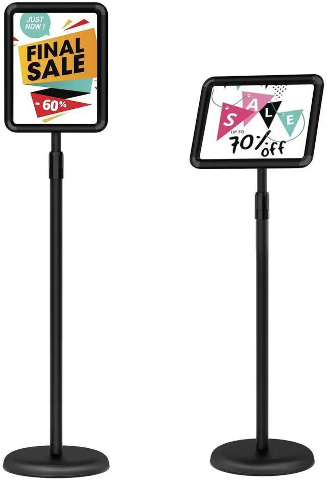 Main image of Sign Holder - 2PCS 8.5x11 inch Sign Stand Holder Adjustable Display Stand Floor Standing Sign Holder, Signage Stand with Snap-Open Frame Display for Malls,Schools,Restaurants(Black)