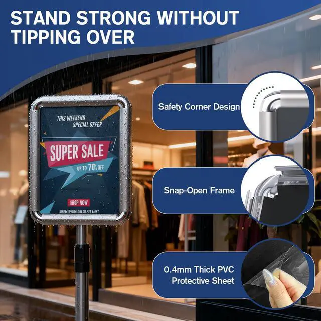 Alt view image 7 of 7 - Sign Holder - 2PCS 8.5 x 11 Inch Sign Stand Vertical and Horizontal Adjustable Poster Stand, Heavy-Duty Floor Standing Sign Holder with Round Base for Malls Display, Advertisement, and Outdoor(Sliver)
