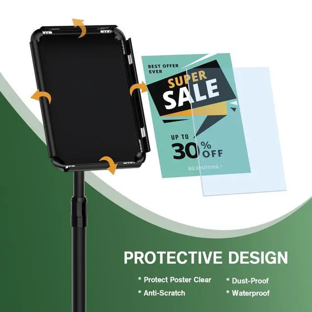 Alt view image 4 of 7 - Sign Holder - 2PCS 8.5x11 inch Sign Stand Holder Adjustable Display Stand Floor Standing Sign Holder, Signage Stand with Snap-Open Frame Display for Malls,Schools,Restaurants(Black)