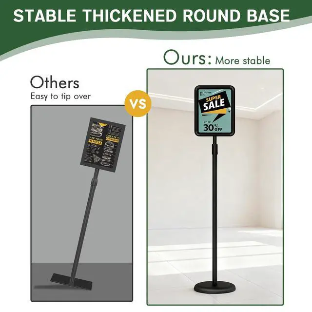 Alt view image 3 of 7 - Sign Holder - 2PCS 8.5x11 inch Sign Stand Holder Adjustable Display Stand Floor Standing Sign Holder, Signage Stand with Snap-Open Frame Display for Malls,Schools,Restaurants(Black)