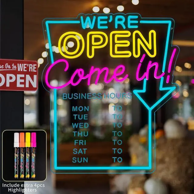 Main image of Open Neon Sign for Business with Cycle Timer,We're Open Come In Business Hours Neon Sign with Dimmable for Store front Window Shop Store Bar Salon Cafes Pubs Hotel Wall Decor