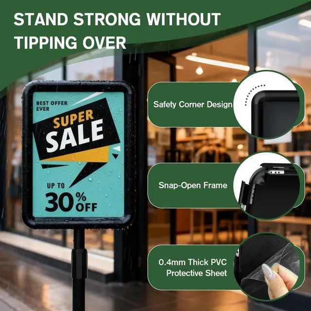 Alt view image 7 of 7 - Sign Holder - 2PCS 8.5x11 inch Sign Stand Holder Adjustable Display Stand Floor Standing Sign Holder, Signage Stand with Snap-Open Frame Display for Malls,Schools,Restaurants(Black)