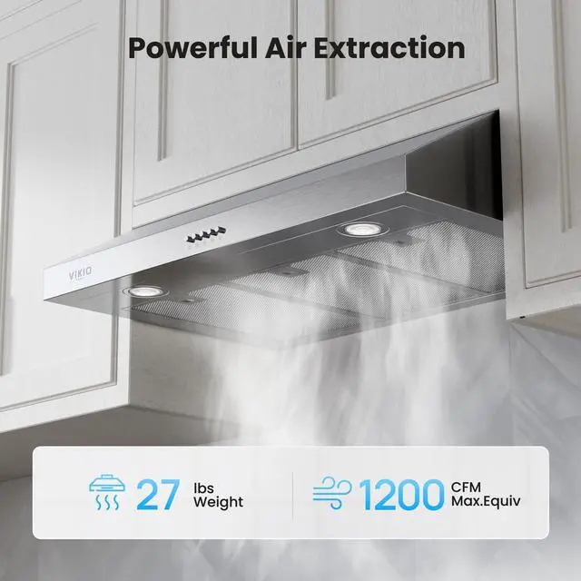 Alt view image 5 of 7 - Under Cabinet Range Hood 36 Inch, 1200 CFM Dual-Motor Kitchen Vent with LED Lights, Button Control, Ducted Vent Hood, Reusable 5-Layer Aluminum Filters, Stainless Steel