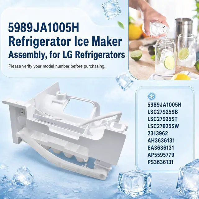 Alt view image 2 of 6 - 5989JA1005H Refrigerator Ice Maker Assembly, Replace for LG Refrigerators | Replacement Models: LSC27925SB, LSC27925ST, and LSC27925SW; High-efficiency ice making; service