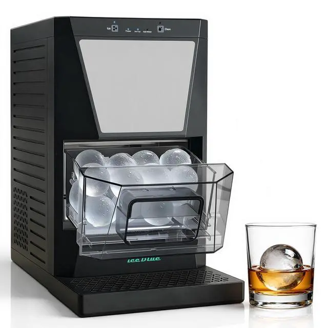 Main image of Ice Maker, 2" Clear Sphere Ice Machine, 2 Ice Balls in 60Mins 40 pcs/Day Ice Ball Maker, Ice Makers Countertop with Self-Cleaning for Whiskey, Bourbon, Brandy, Rum, Gift (Black)