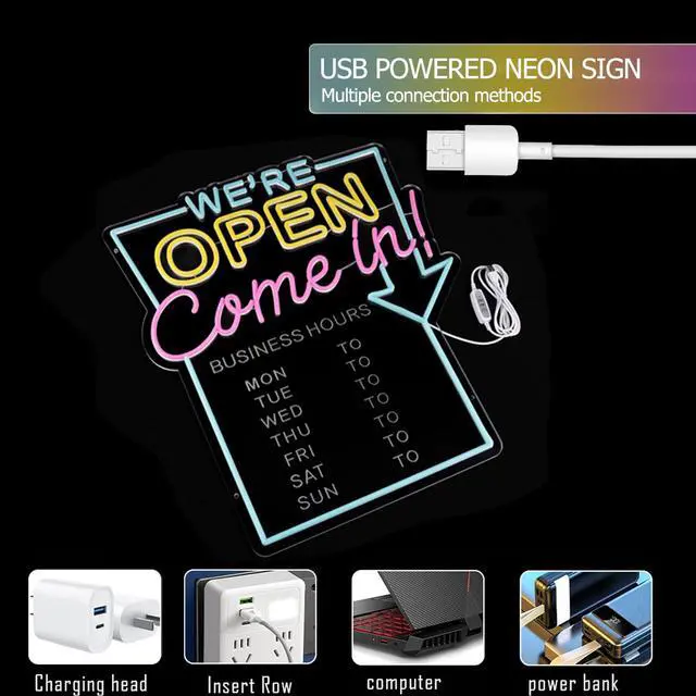 Alt view image 5 of 7 - Open Neon Sign for Business with Cycle Timer,We're Open Come In Business Hours Neon Sign with Dimmable for Store front Window Shop Store Bar Salon Cafes Pubs Hotel Wall Decor