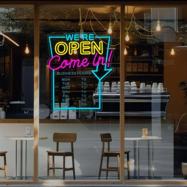 Alt view image 6 of 7 - Open Neon Sign for Business with Cycle Timer,We're Open Come In Business Hours Neon Sign with Dimmable for Store front Window Shop Store Bar Salon Cafes Pubs Hotel Wall Decor