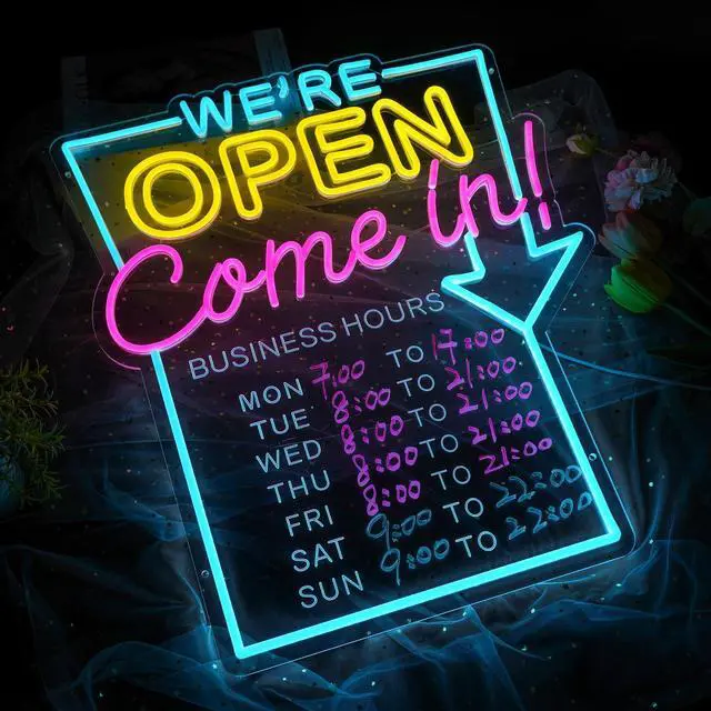 Alt view image 7 of 7 - Open Neon Sign for Business with Cycle Timer,We're Open Come In Business Hours Neon Sign with Dimmable for Store front Window Shop Store Bar Salon Cafes Pubs Hotel Wall Decor
