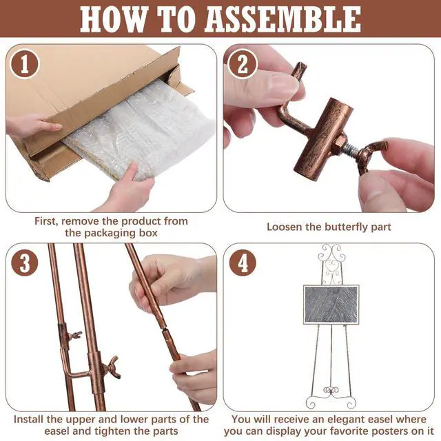 Alt view image 3 of 6 - 57" H Bronze Metal Scroll Easel Stand for Display Wedding Sign Poster Adjustable Portable Art Easels Poster Easel with Chain Support for Showcasing Pictures Artwork Coffee Exhibition Canvas