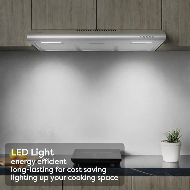 Alt view image 4 of 7 - Under Cabinet Range Hood 30 inch Vent Hood for Kitchen with 3 Speed Exhaust Fan, Ducted and Ductless Convertible, Stainless Steel