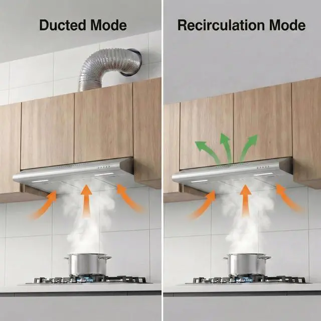 Alt view image 3 of 7 - Under Cabinet Range Hood 30 inch Vent Hood for Kitchen with 3 Speed Exhaust Fan, Ducted and Ductless Convertible, Stainless Steel