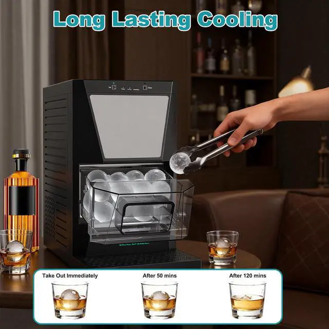 Alt view image 3 of 7 - Ice Maker, 2" Clear Sphere Ice Machine, 2 Ice Balls in 60Mins 40 pcs/Day Ice Ball Maker, Ice Makers Countertop with Self-Cleaning for Whiskey, Bourbon, Brandy, Rum, Gift (Black)