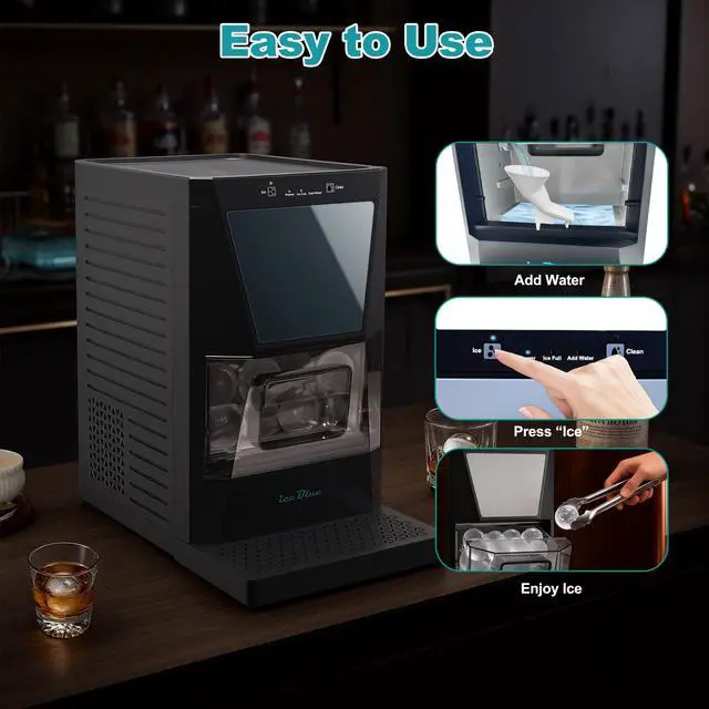 Alt view image 4 of 7 - Ice Maker, 2" Clear Sphere Ice Machine, 2 Ice Balls in 60Mins 40 pcs/Day Ice Ball Maker, Ice Makers Countertop with Self-Cleaning for Whiskey, Bourbon, Brandy, Rum, Gift (Black)