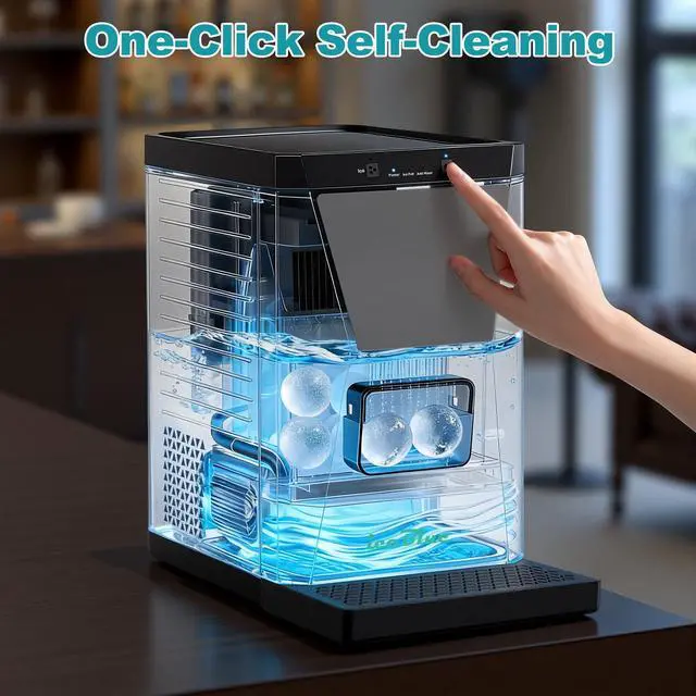 Alt view image 5 of 7 - Ice Maker, 2" Clear Sphere Ice Machine, 2 Ice Balls in 60Mins 40 pcs/Day Ice Ball Maker, Ice Makers Countertop with Self-Cleaning for Whiskey, Bourbon, Brandy, Rum, Gift (Black)