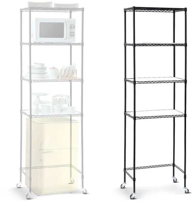 Main image of 4 Tier Mini Fridge Shelf Microwave Stand Over Height Adjustable Fridge Storage Rack with Lockable Wheels & Waterproof Mats Multilayer Metal Organizer for Dorm Apartment Kitchen Office(Black)