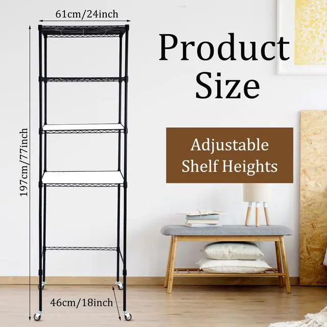 Alt view image 3 of 7 - 4 Tier Mini Fridge Shelf Microwave Stand Over Height Adjustable Fridge Storage Rack with Lockable Wheels & Waterproof Mats Multilayer Metal Organizer for Dorm Apartment Kitchen Office(Black)