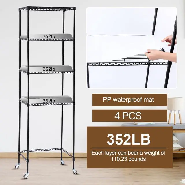 Alt view image 4 of 7 - 4 Tier Mini Fridge Shelf Microwave Stand Over Height Adjustable Fridge Storage Rack with Lockable Wheels & Waterproof Mats Multilayer Metal Organizer for Dorm Apartment Kitchen Office(Black)