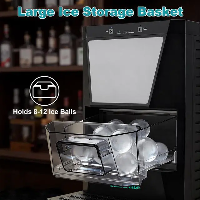 Alt view image 6 of 7 - Ice Maker, 2" Clear Sphere Ice Machine, 2 Ice Balls in 60Mins 40 pcs/Day Ice Ball Maker, Ice Makers Countertop with Self-Cleaning for Whiskey, Bourbon, Brandy, Rum, Gift (Black)