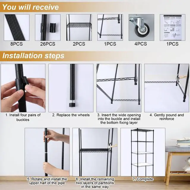 Alt view image 7 of 7 - 4 Tier Mini Fridge Shelf Microwave Stand Over Height Adjustable Fridge Storage Rack with Lockable Wheels & Waterproof Mats Multilayer Metal Organizer for Dorm Apartment Kitchen Office(Black)