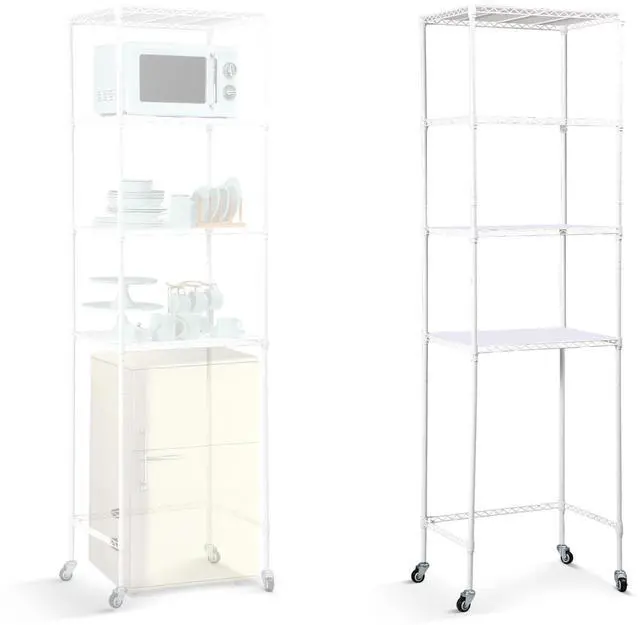 Main image of 4 Tier Mini Fridge Shelf Microwave Stand Over Height Adjustable Fridge Storage Rack with Lockable Wheels & Waterproof Mats Multilayer Metal Organizer for Dorm Apartment Kitchen Office(White)