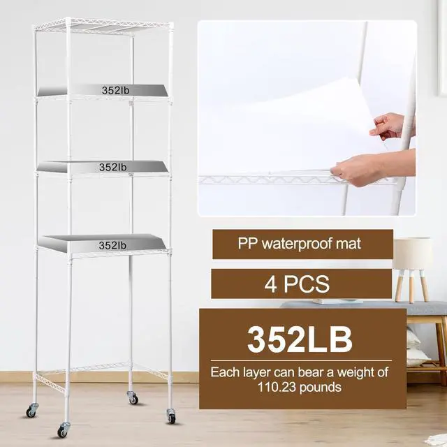 Alt view image 4 of 7 - 4 Tier Mini Fridge Shelf Microwave Stand Over Height Adjustable Fridge Storage Rack with Lockable Wheels & Waterproof Mats Multilayer Metal Organizer for Dorm Apartment Kitchen Office(White)