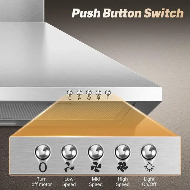 Alt view image 5 of 7 - 24 inch Range Hood,Stainless Steel Oven Vent Hood,Wall Mount Kitchen Hood,Ducted/Ductless Chimney-Style Kitchen Exhaust Hood with Push Button Control,Stove Vent Hood with 3-speed Fan