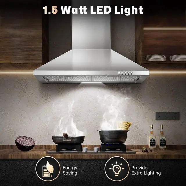 Alt view image 7 of 7 - 24 inch Range Hood,Stainless Steel Oven Vent Hood,Wall Mount Kitchen Hood,Ducted/Ductless Chimney-Style Kitchen Exhaust Hood with Push Button Control,Stove Vent Hood with 3-speed Fan