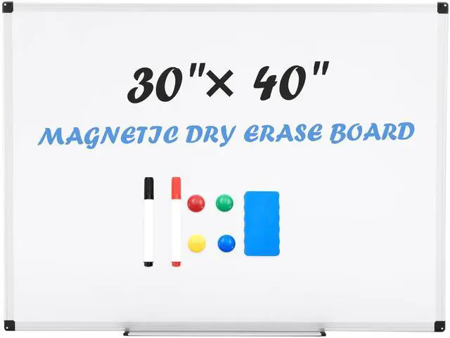 Main image of Magnetic Dry Erase Board 40" x 30" Whiteboard, 1 Dry Eraser & 2 Multicolor Markers & 4 Magnetic Pins, Silver Reinforced Aluminum Frame for Home, School, Office