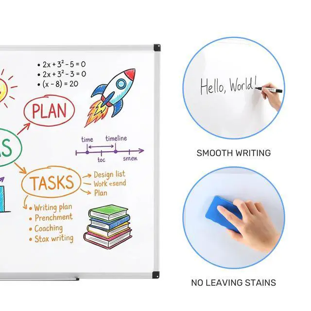 Alt view image 2 of 7 - Magnetic Dry Erase Board 40" x 30" Whiteboard, 1 Dry Eraser & 2 Multicolor Markers & 4 Magnetic Pins, Silver Reinforced Aluminum Frame for Home, School, Office