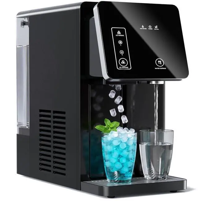 Main image of 2-in-1 Countertop Ice Maker Machine with Water Dispenser, Black | 9 Ice Cubes Release in 8 Mintues, 26Lbs/24H Dual Sizes of Bullet, 3.3L Removable Water Tank for Home, Kitchen, Office