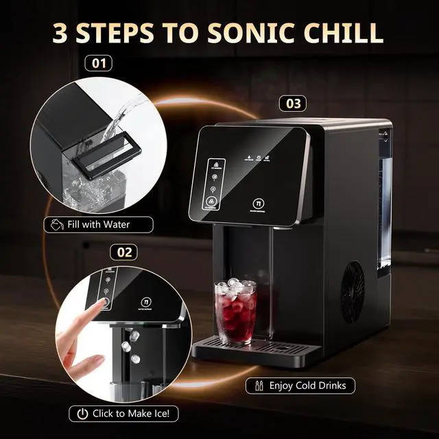 Alt view image 4 of 7 - 2-in-1 Countertop Ice Maker Machine with Water Dispenser, Black | 9 Ice Cubes Release in 8 Mintues, 26Lbs/24H Dual Sizes of Bullet, 3.3L Removable Water Tank for Home, Kitchen, Office