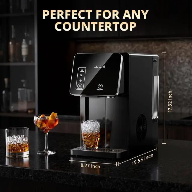 Alt view image 5 of 7 - 2-in-1 Countertop Ice Maker Machine with Water Dispenser, Black | 9 Ice Cubes Release in 8 Mintues, 26Lbs/24H Dual Sizes of Bullet, 3.3L Removable Water Tank for Home, Kitchen, Office