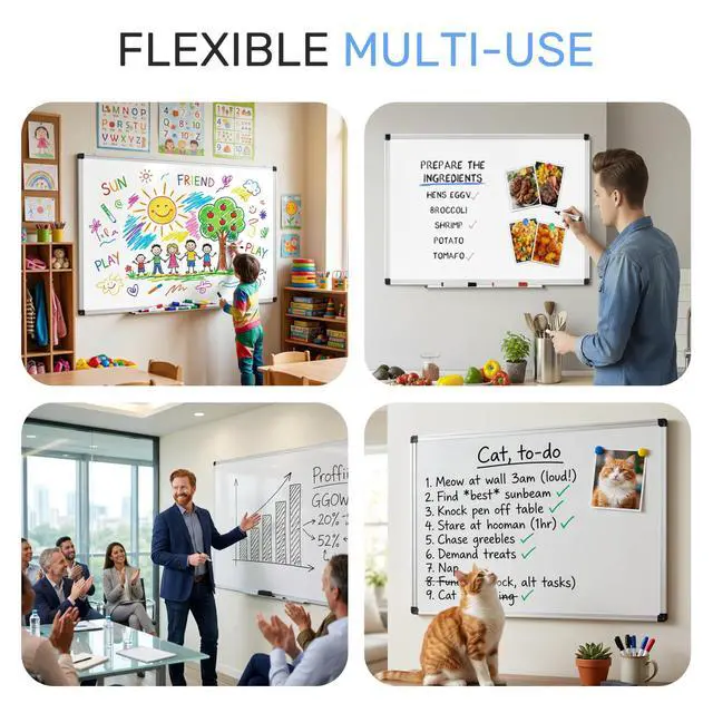 Alt view image 5 of 7 - Magnetic Dry Erase Board 40" x 30" Whiteboard, 1 Dry Eraser & 2 Multicolor Markers & 4 Magnetic Pins, Silver Reinforced Aluminum Frame for Home, School, Office