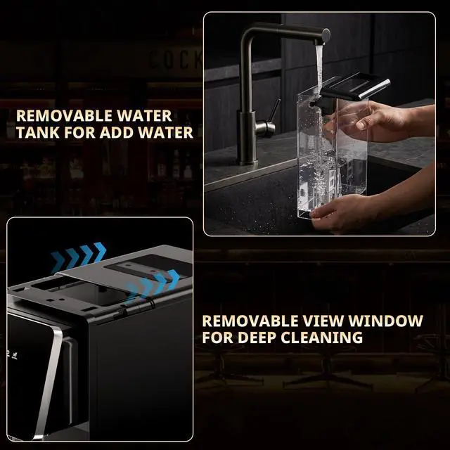 Alt view image 6 of 7 - 2-in-1 Countertop Ice Maker Machine with Water Dispenser, Black | 9 Ice Cubes Release in 8 Mintues, 26Lbs/24H Dual Sizes of Bullet, 3.3L Removable Water Tank for Home, Kitchen, Office