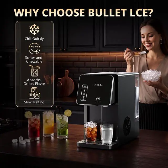Alt view image 7 of 7 - 2-in-1 Countertop Ice Maker Machine with Water Dispenser, Black | 9 Ice Cubes Release in 8 Mintues, 26Lbs/24H Dual Sizes of Bullet, 3.3L Removable Water Tank for Home, Kitchen, Office