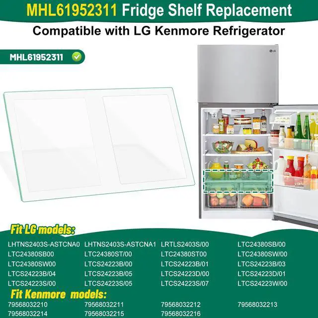 Alt view image 2 of 7 - Upgraded MHL61952311 Refrigerator Glass Shelf Replacement Compatible with LG and kenmore Refrigerator Shelf Replacement Parts Tempered Glass Crisper Drawer Cover Crisper Glass Inserts Replacement