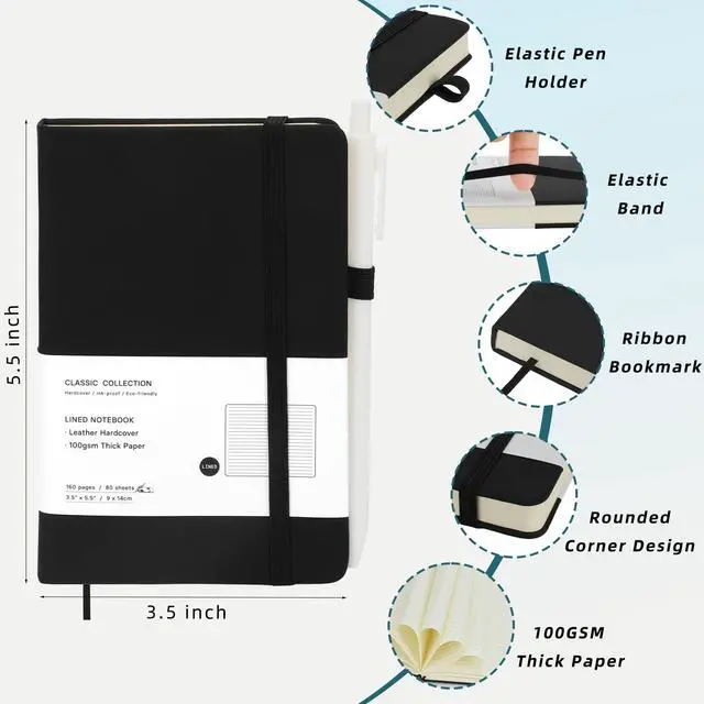 Alt view image 2 of 7 - 24 Pack A6 Pocket Small Notebook with 24 Pens Bulk Classic Hardcover Leather Journal Set with Pen Holder for Men Women Writing, Office, Home, School, Business, 100GSM, 3.5 x 5.5, Multicolor