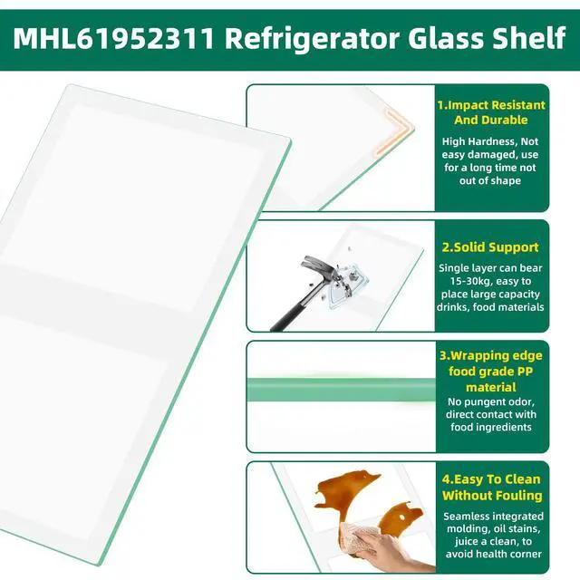 Alt view image 6 of 7 - Upgraded MHL61952311 Refrigerator Glass Shelf Replacement Compatible with LG and kenmore Refrigerator Shelf Replacement Parts Tempered Glass Crisper Drawer Cover Crisper Glass Inserts Replacement