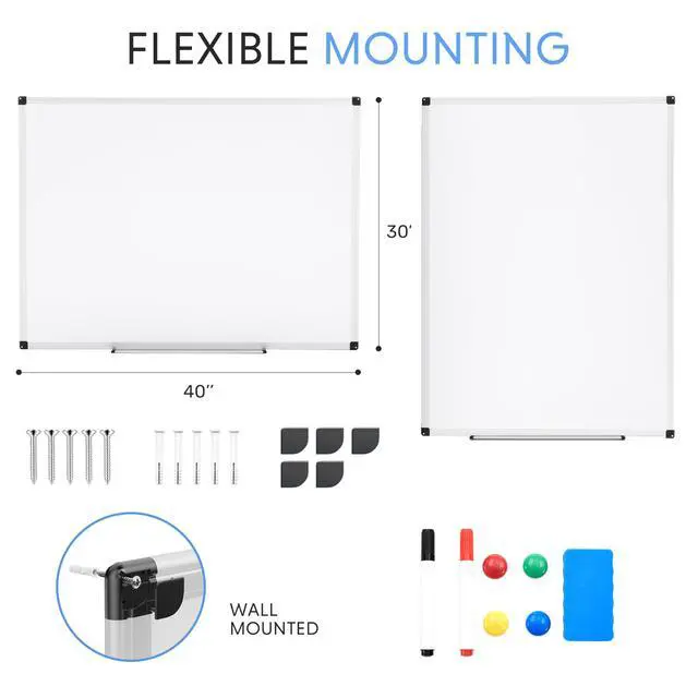 Alt view image 7 of 7 - Magnetic Dry Erase Board 40" x 30" Whiteboard, 1 Dry Eraser & 2 Multicolor Markers & 4 Magnetic Pins, Silver Reinforced Aluminum Frame for Home, School, Office