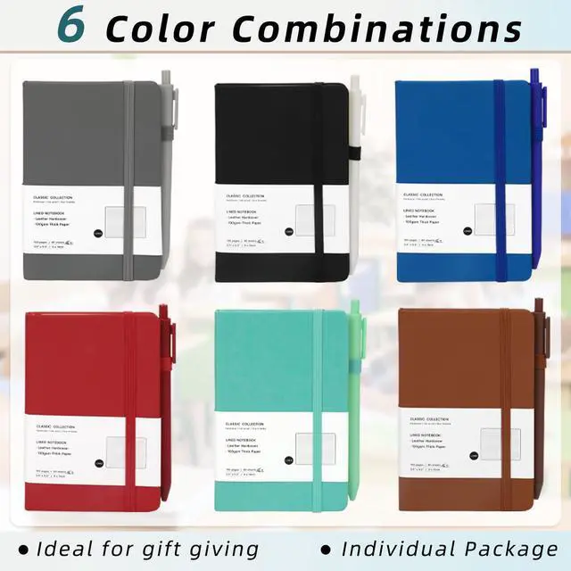 Alt view image 4 of 7 - 24 Pack A6 Pocket Small Notebook with 24 Pens Bulk Classic Hardcover Leather Journal Set with Pen Holder for Men Women Writing, Office, Home, School, Business, 100GSM, 3.5 x 5.5, Multicolor
