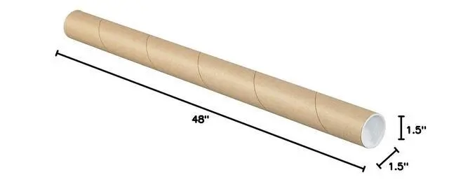 Alt view image 2 of 2 - Kraft Mailing Tubes with Caps, 1 1/2" x 48", Pack of 50, for Shipping, Storing, Mailing, and Protecting Documents, Blueprints and Posters