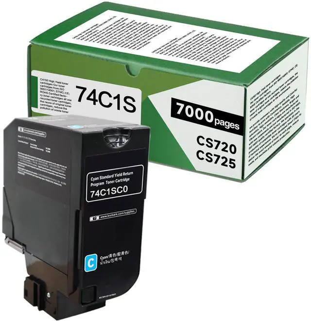 Main image of 74C1SC0 Cyan Compatible 7000 Pages Toner Cartridge High Yield | Replacement for Lexmark 74C1SK0 74C1SC0 74C1SM0 74C1SY0 for CS725 CX725 CS720 Printer