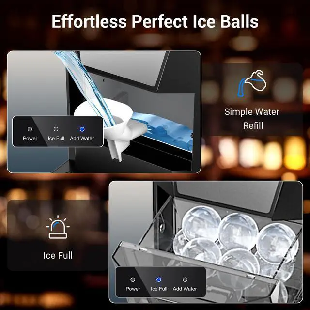 Alt view image 6 of 6 - 2'' Clear Ice Ball Maker Machine Countertop, 2pcs Ice Spheres in 40-60mins, Self-Cleaning, Clear Sphere Ice Maker for Whiskey, Bourbon & Cocktails
